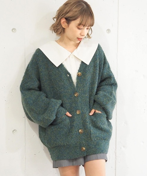 tiptop（ティップトップ）の「MIXブークレVネックカーディガン（カーディガン/ボレロ・レディース・グリーン/グレー/ピンク/ブルー・FREE）」の3枚目の写真