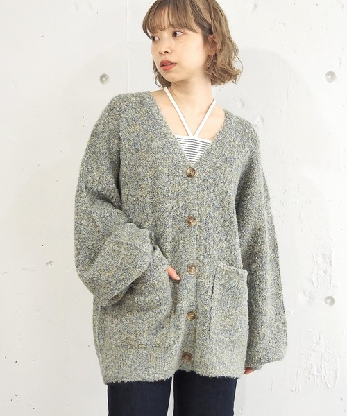 tiptop（ティップトップ）の「MIXブークレVネックカーディガン（カーディガン/ボレロ・レディース・グリーン/グレー/ピンク/ブルー・FREE）」の5枚目の写真