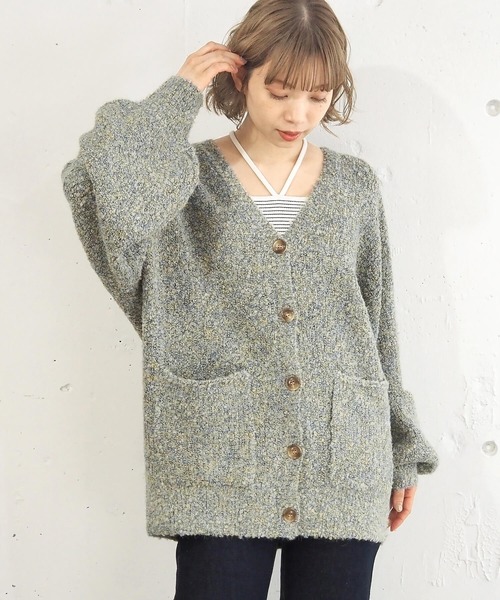 tiptop（ティップトップ）の「MIXブークレVネックカーディガン（カーディガン/ボレロ・レディース・グリーン/グレー/ピンク/ブルー・FREE）」の6枚目の写真