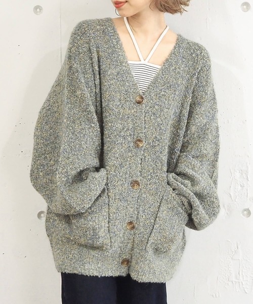 tiptop（ティップトップ）の「MIXブークレVネックカーディガン（カーディガン/ボレロ・レディース・グリーン/グレー/ピンク/ブルー・FREE）」の7枚目の写真
