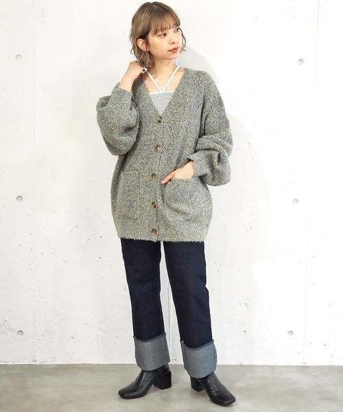 tiptop（ティップトップ）の「MIXブークレVネックカーディガン（カーディガン/ボレロ・レディース・グリーン/グレー/ピンク/ブルー・FREE）」の8枚目の写真
