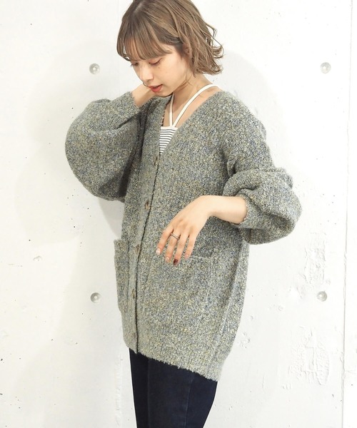tiptop（ティップトップ）の「MIXブークレVネックカーディガン（カーディガン/ボレロ・レディース・グリーン/グレー/ピンク/ブルー・FREE）」の9枚目の写真