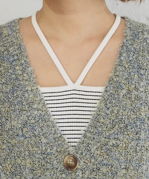 tiptop（ティップトップ）の「MIXブークレVネックカーディガン（カーディガン/ボレロ・レディース・グリーン/グレー/ピンク/ブルー・FREE）」の12枚目の写真