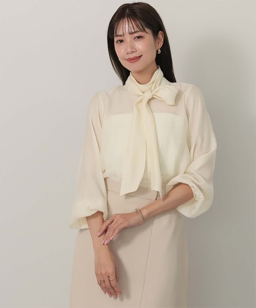 UR'S(ユアーズ)の「ボウタイ付シアーハイネックブラウス(シャツ/ブラウス・レディース・ネイビー/ライトピンク/ホワイト/ベージュ/ストライプ・S/M/L)」の10枚目の写真