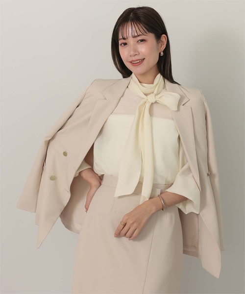 UR'S(ユアーズ)の「ボウタイ付シアーハイネックブラウス(シャツ/ブラウス・レディース・ネイビー/ライトピンク/ホワイト/ベージュ/ストライプ・S/M/L)」の11枚目の写真