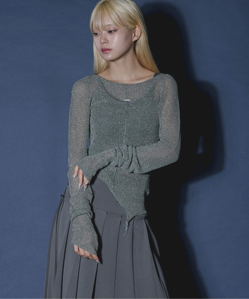 Ezick（エジック）の「Ghost glitter シアーニット（ニット/セーター・レディース・チャコールグレー/ブラック/ホワイト/モスグリーン/ネイビー・FREE）」の5枚目の写真