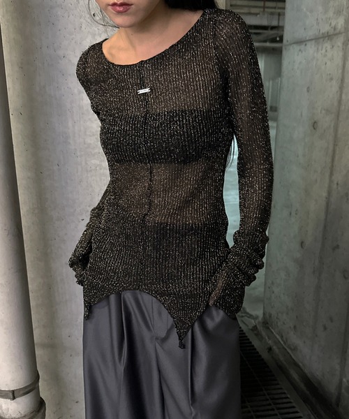Ezick（エジック）の「Ghost glitter シアーニット（ニット/セーター・レディース・チャコールグレー/ブラック/ホワイト/モスグリーン/ネイビー・FREE）」の11枚目の写真