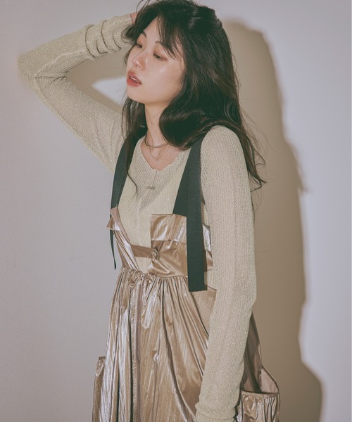 Ezick（エジック）の「Ghost glitter シアーニット（ニット/セーター・レディース・チャコールグレー/ブラック/ホワイト/モスグリーン/ネイビー・FREE）」の18枚目の写真