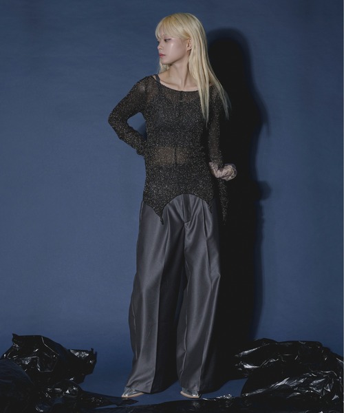 Ezick（エジック）の「Ghost glitter シアーニット（ニット/セーター・レディース・チャコールグレー/ブラック/ホワイト/モスグリーン/ネイビー・FREE）」の19枚目の写真