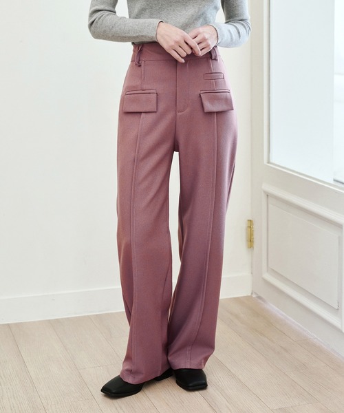 UNE MANSION(ユヌマンション)の「フロントフェイクポケットバウンドウールスリムストレートスラックスパンツ(スラックス・レディース・ダークグレー/パープル系その他・SMALL/MEDIUM)」の1枚目の写真