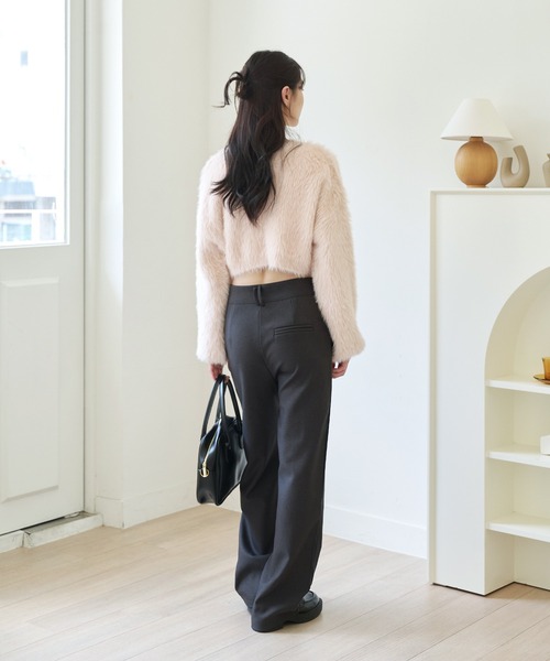 UNE MANSION(ユヌマンション)の「フロントフェイクポケットバウンドウールスリムストレートスラックスパンツ(スラックス・レディース・ダークグレー/パープル系その他・SMALL/MEDIUM)」の4枚目の写真