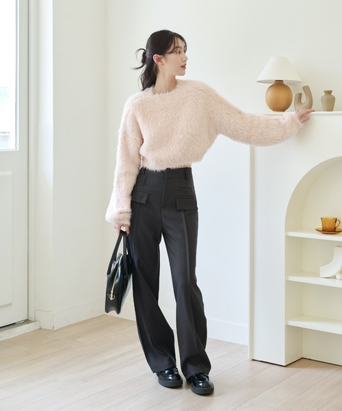 UNE MANSION(ユヌマンション)の「フロントフェイクポケットバウンドウールスリムストレートスラックスパンツ(スラックス・レディース・ダークグレー/パープル系その他・SMALL/MEDIUM)」の5枚目の写真