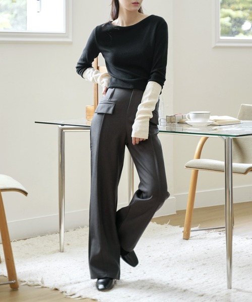 UNE MANSION(ユヌマンション)の「フロントフェイクポケットバウンドウールスリムストレートスラックスパンツ(スラックス・レディース・ダークグレー/パープル系その他・SMALL/MEDIUM)」の7枚目の写真