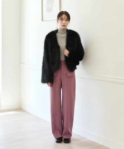 UNE MANSION(ユヌマンション)の「フロントフェイクポケットバウンドウールスリムストレートスラックスパンツ(スラックス・レディース・ダークグレー/パープル系その他・SMALL/MEDIUM)」の12枚目の写真