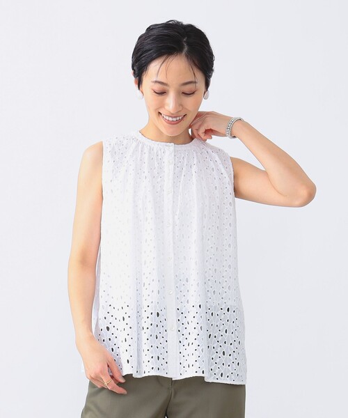 Demi-Luxe BEAMS デミルクス サテンステッチブラウス　ライトグレー Demi-Luxe BEAMS（サテン ・ シャツ/ブラウス(長袖/七分)）の
