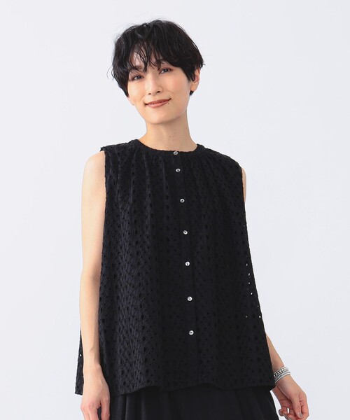 Demi-Luxe BEAMS ビッグカラー 刺繍ブラウス 36 黒 Demi-Luxe BEAMS 