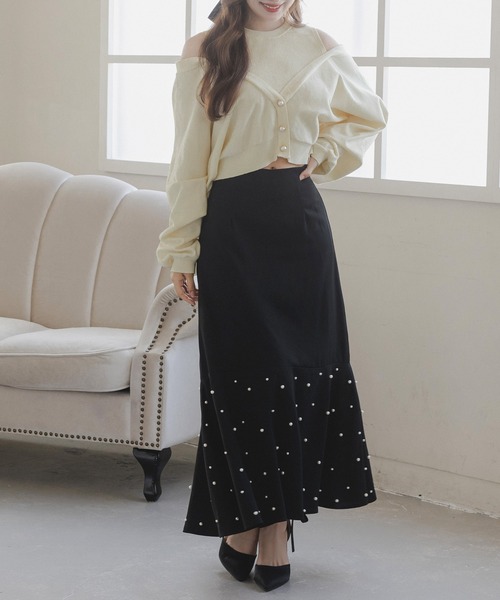 Julia Boutique(ジュリアブティック)の「レイヤード風肩あきニットトップス/23587(ニット/セーター・レディース・ピンク/アイボリー/ブラック・ONE)」の4枚目の写真