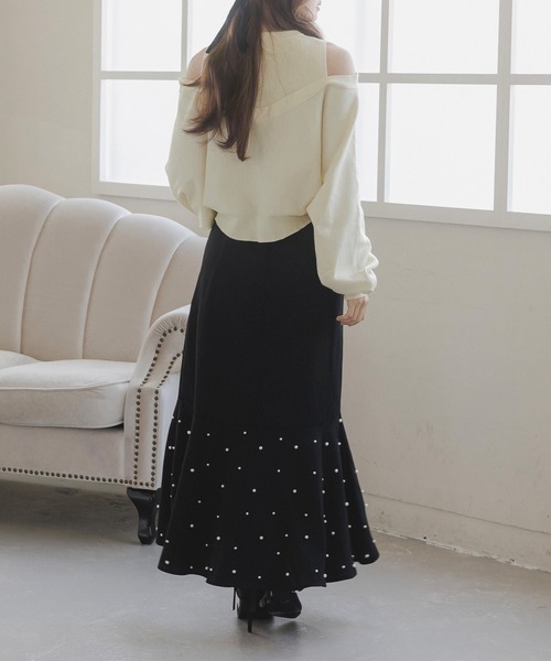 Julia Boutique(ジュリアブティック)の「レイヤード風肩あきニットトップス/23587(ニット/セーター・レディース・ピンク/アイボリー/ブラック・ONE)」の5枚目の写真