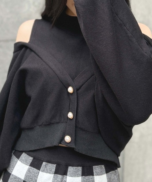 Julia Boutique(ジュリアブティック)の「レイヤード風肩あきニットトップス/23587(ニット/セーター・レディース・ピンク/アイボリー/ブラック・ONE)」の8枚目の写真
