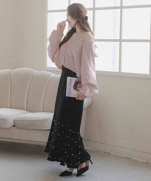 Julia Boutique(ジュリアブティック)の「レイヤード風肩あきニットトップス/23587(ニット/セーター・レディース・ピンク/アイボリー/ブラック・ONE)」の10枚目の写真