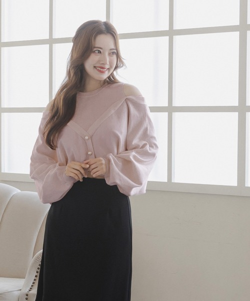 Julia Boutique(ジュリアブティック)の「レイヤード風肩あきニットトップス/23587(ニット/セーター・レディース・ピンク/アイボリー/ブラック・ONE)」の11枚目の写真