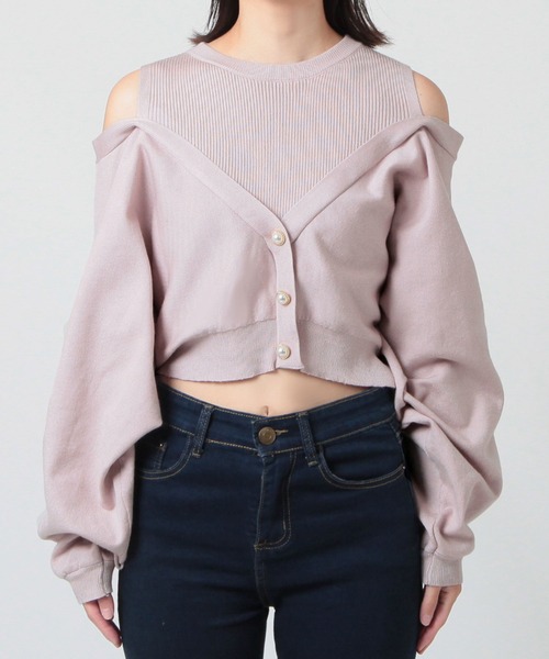 Julia Boutique(ジュリアブティック)の「レイヤード風肩あきニットトップス/23587(ニット/セーター・レディース・ピンク/アイボリー/ブラック・ONE)」の13枚目の写真