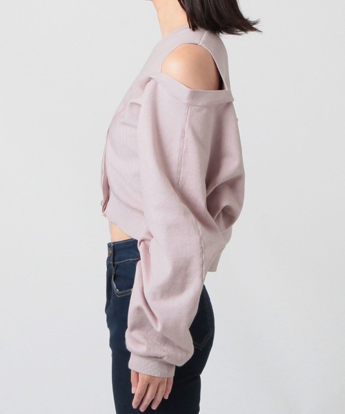 Julia Boutique(ジュリアブティック)の「レイヤード風肩あきニットトップス/23587(ニット/セーター・レディース・ピンク/アイボリー/ブラック・ONE)」の14枚目の写真