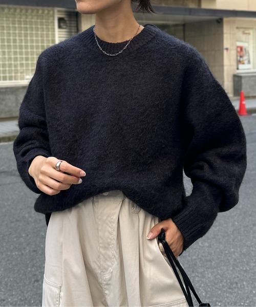 CPCM(シーピーシーエム)の「ミックス糸モヘアライクニットプルオーバー(ニット/セーター・メンズ・アイボリー/ブラウン/グリーン/ネイビー/グレー・MEDIUM/LARGE)」の8枚目の写真