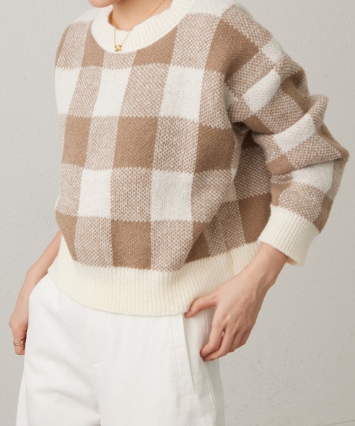 MAISON DE THERESE(メゾン ド テレーズ)の「チェック柄クルーネックニットトップス セーター(ニット/セーター・レディース・ブルー/ブラック/ベージュ・FREE)」の19枚目の写真