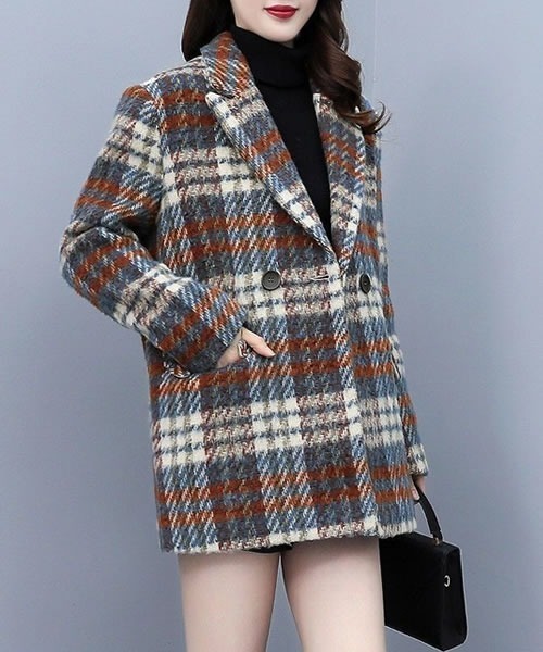 Pittok（ピットク）の「チェック柄ジャケット風コート（テーラード