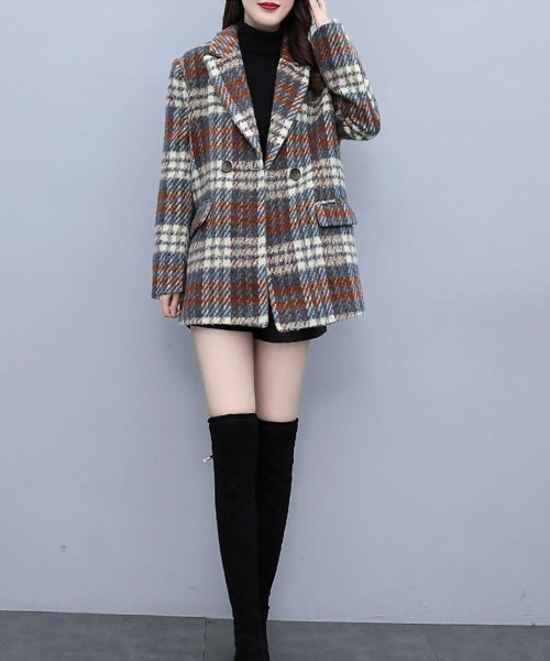 Pittok（ピットク）の「チェック柄ジャケット風コート（テーラード