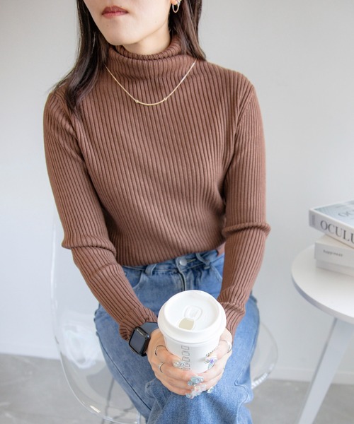 aimoha(アイモハ)の「太めリブタートルネックニット(Tシャツ/カットソー・レディース・ネイビー/グレー/チョコ/ベージュ・X-LARGE/MEDIUM/LARGE)」の14枚目の写真