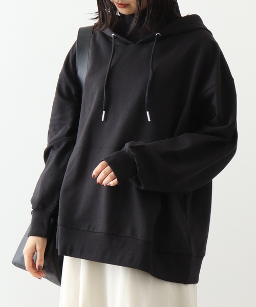 atONE（アットワン）の「atONE ハイネックリブ裏毛パーカー（パーカー・レディース・ホワイト/ブラック/オートミール・4L～5L/LL～3L/M～Ｌ）」の2枚目の写真