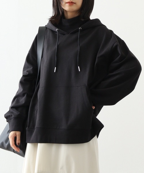 atONE（アットワン）の「atONE ハイネックリブ裏毛パーカー（パーカー・レディース・ホワイト/ブラック/オートミール・4L～5L/LL～3L/M～Ｌ）」の8枚目の写真