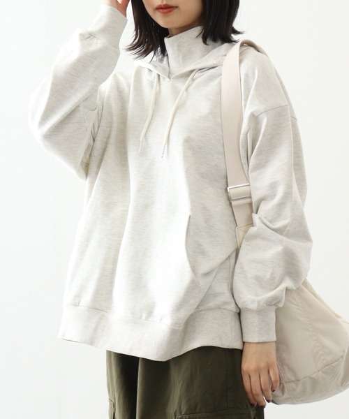atONE（アットワン）の「atONE ハイネックリブ裏毛パーカー（パーカー・レディース・ホワイト/ブラック/オートミール・4L～5L/LL～3L/M～Ｌ）」の14枚目の写真