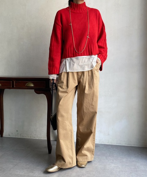 DouDou(ドゥドゥ)の「【WEB限定】ハイネックショートプルオーバー(ニット/セーター・レディース・アイボリー/キャメル/レッド/ブラック・FREE)」の6枚目の写真
