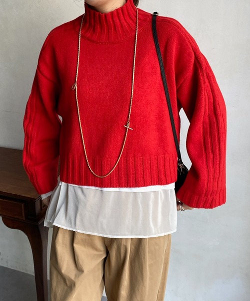 DouDou(ドゥドゥ)の「【WEB限定】ハイネックショートプルオーバー(ニット/セーター・レディース・アイボリー/キャメル/レッド/ブラック・FREE)」の10枚目の写真