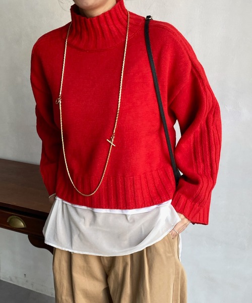 DouDou(ドゥドゥ)の「【WEB限定】ハイネックショートプルオーバー(ニット/セーター・レディース・アイボリー/キャメル/レッド/ブラック・FREE)」の11枚目の写真