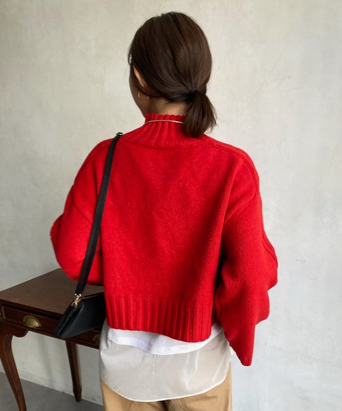 DouDou(ドゥドゥ)の「【WEB限定】ハイネックショートプルオーバー(ニット/セーター・レディース・アイボリー/キャメル/レッド/ブラック・FREE)」の13枚目の写真