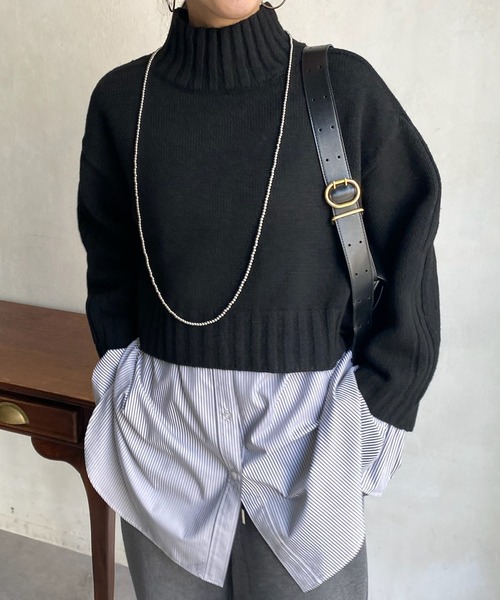 DouDou(ドゥドゥ)の「【WEB限定】ハイネックショートプルオーバー(ニット/セーター・レディース・アイボリー/キャメル/レッド/ブラック・FREE)」の20枚目の写真