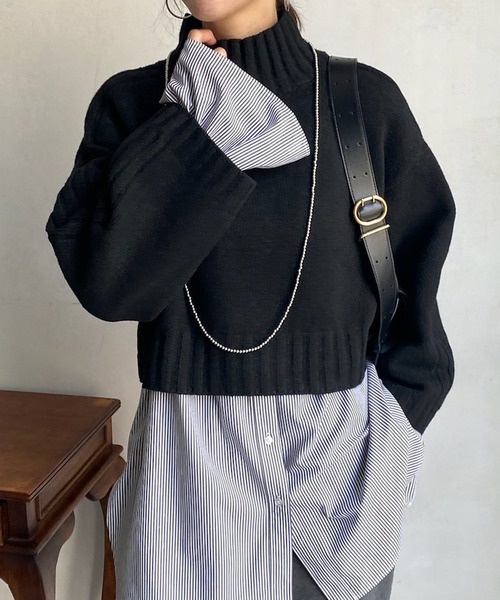 DouDou(ドゥドゥ)の「【WEB限定】ハイネックショートプルオーバー(ニット/セーター・レディース・アイボリー/キャメル/レッド/ブラック・FREE)」の21枚目の写真