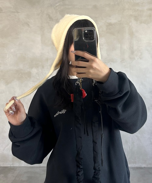 kutir（クティール）の「シャギーイヤーフラットニットキャップ（ニットキャップ/ビーニー・レディース・アイボリー/ブルー/ホワイト/ブラック/ブラウン・FREE）」の3枚目の写真