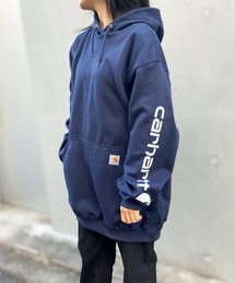 【carhartt】カーハート袖プリント 長袖 ワッペン 裏起毛プルオーバーパーカー K288
