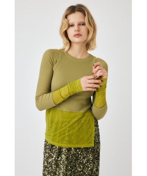 MOUSSY（マウジー）の「COLOR BLOCK DOUBLE LAYER LS（Tシャツ/カットソー・レディース・ネイビー/ライトカーキ/キナリ・FREE）」の2枚目の写真