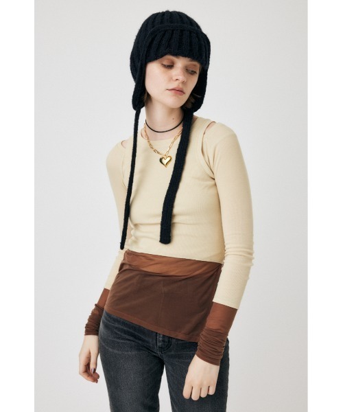 MOUSSY（マウジー）の「COLOR BLOCK DOUBLE LAYER LS（Tシャツ/カットソー・レディース・ネイビー/ライトカーキ/キナリ・FREE）」の6枚目の写真