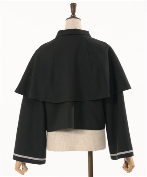 axes femme ケープ付きコート ネイビー 襟刺繍入りケープコート | axes