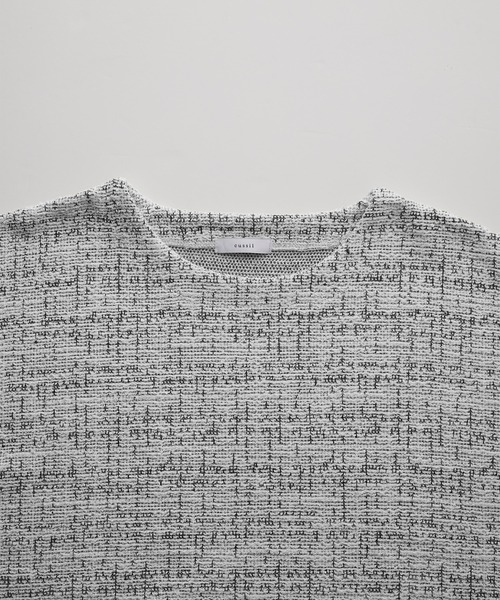 cussil（クシル）の「【cussil/クシル】メランジツイードタッチボーダーハーフスリーブＴシャツ（Tシャツ/カットソー・メンズ・ホワイト/ブラック・L/M/S）」の9枚目の写真