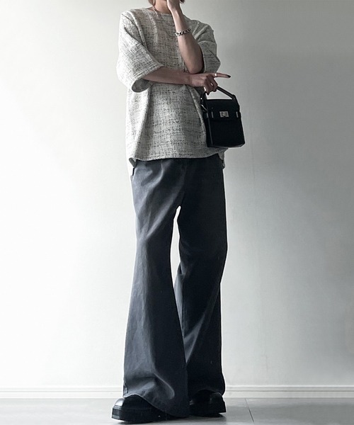 cussil（クシル）の「【cussil/クシル】メランジツイードタッチボーダーハーフスリーブＴシャツ（Tシャツ/カットソー・メンズ・ホワイト/ブラック・L/M/S）」の17枚目の写真