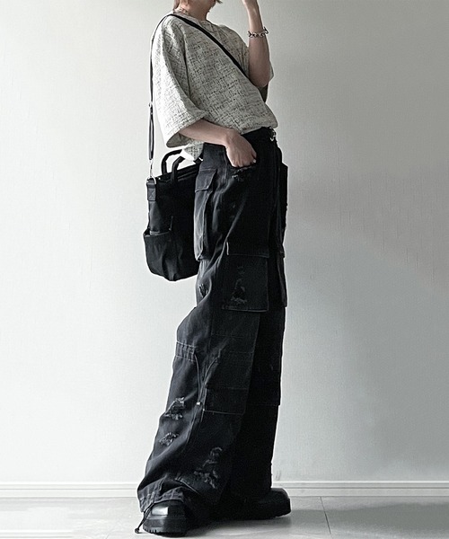 cussil（クシル）の「【cussil/クシル】メランジツイードタッチボーダーハーフスリーブＴシャツ（Tシャツ/カットソー・メンズ・ホワイト/ブラック・L/M/S）」の19枚目の写真