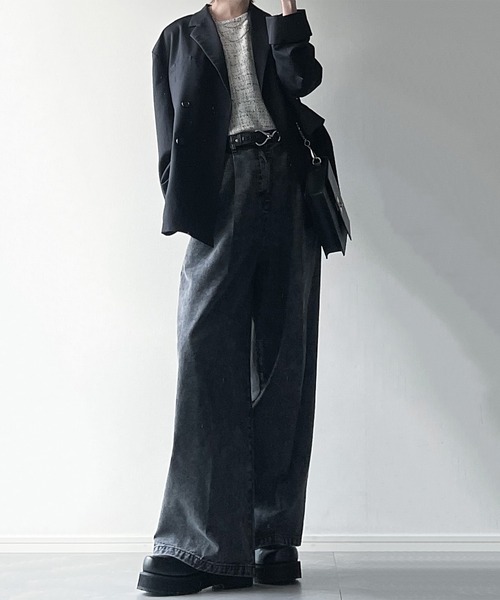 cussil（クシル）の「【cussil/クシル】メランジツイードタッチボーダーハーフスリーブＴシャツ（Tシャツ/カットソー・メンズ・ホワイト/ブラック・L/M/S）」の20枚目の写真